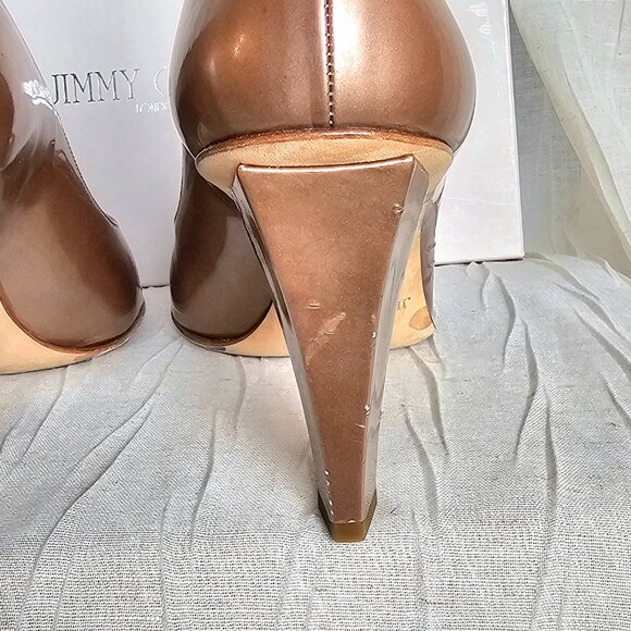 Jimmy Choo Metallic Peep Toe Heels Champagne Block Heel Pumps Size 39 - Picture 8 of 16